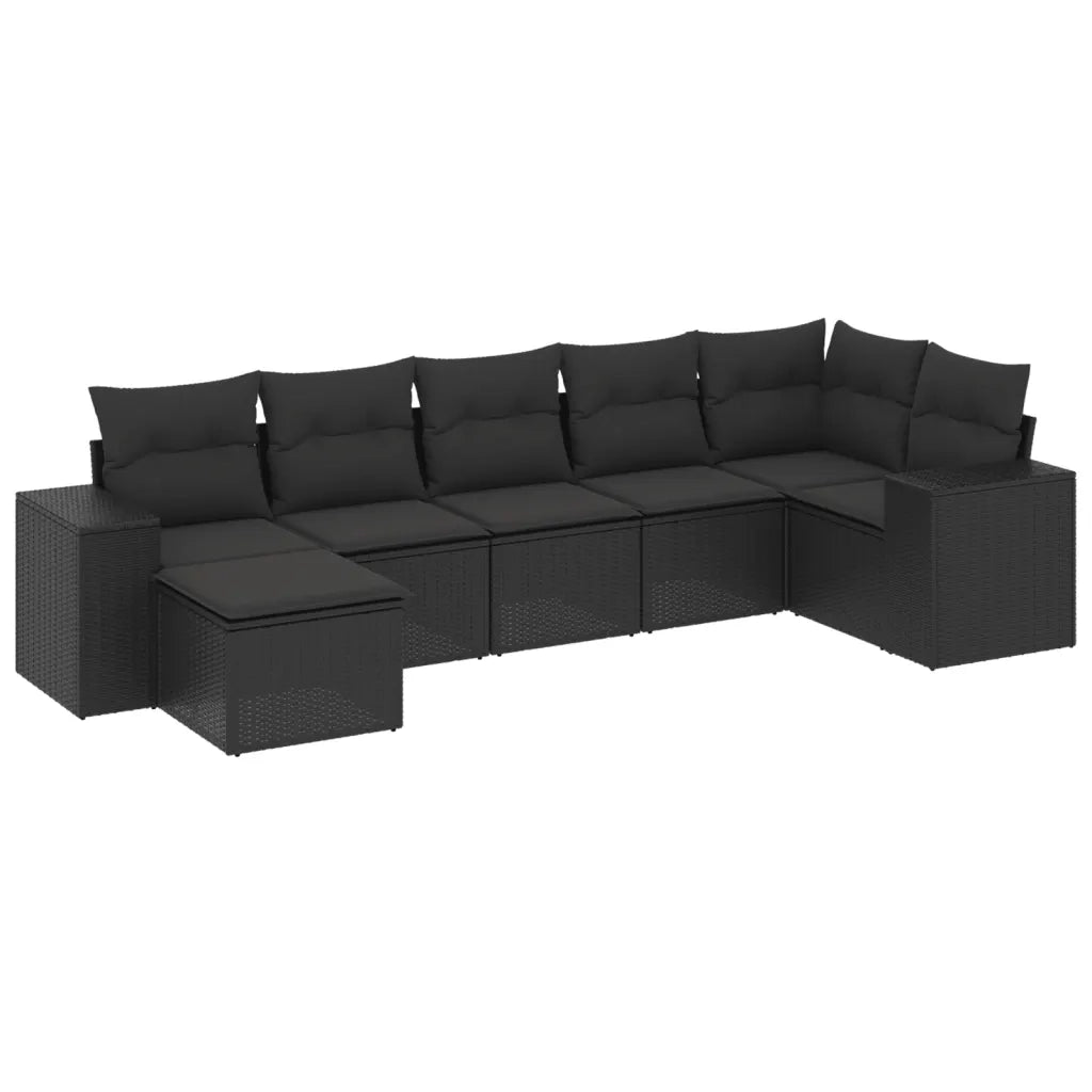 Set Divani da Giardino con Cuscini 7pz Nero Polyrattan