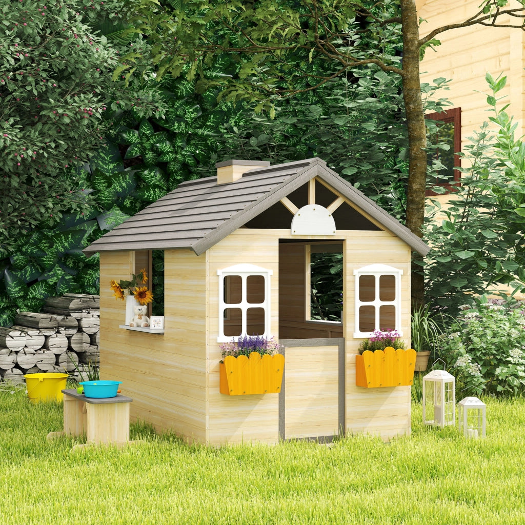 Casa di gioco per bambini in legno con porta finestra cassetta delle lettere ¨C zephmum ¨C esterno interno