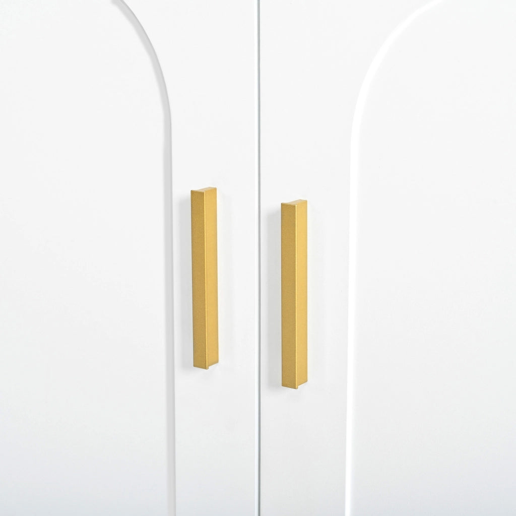 Credenza con 4 ante ad arco, 3 cassetti e ripiani regolabili, per soggiorno, in MDF bianco 140 × 40 × 83 cm