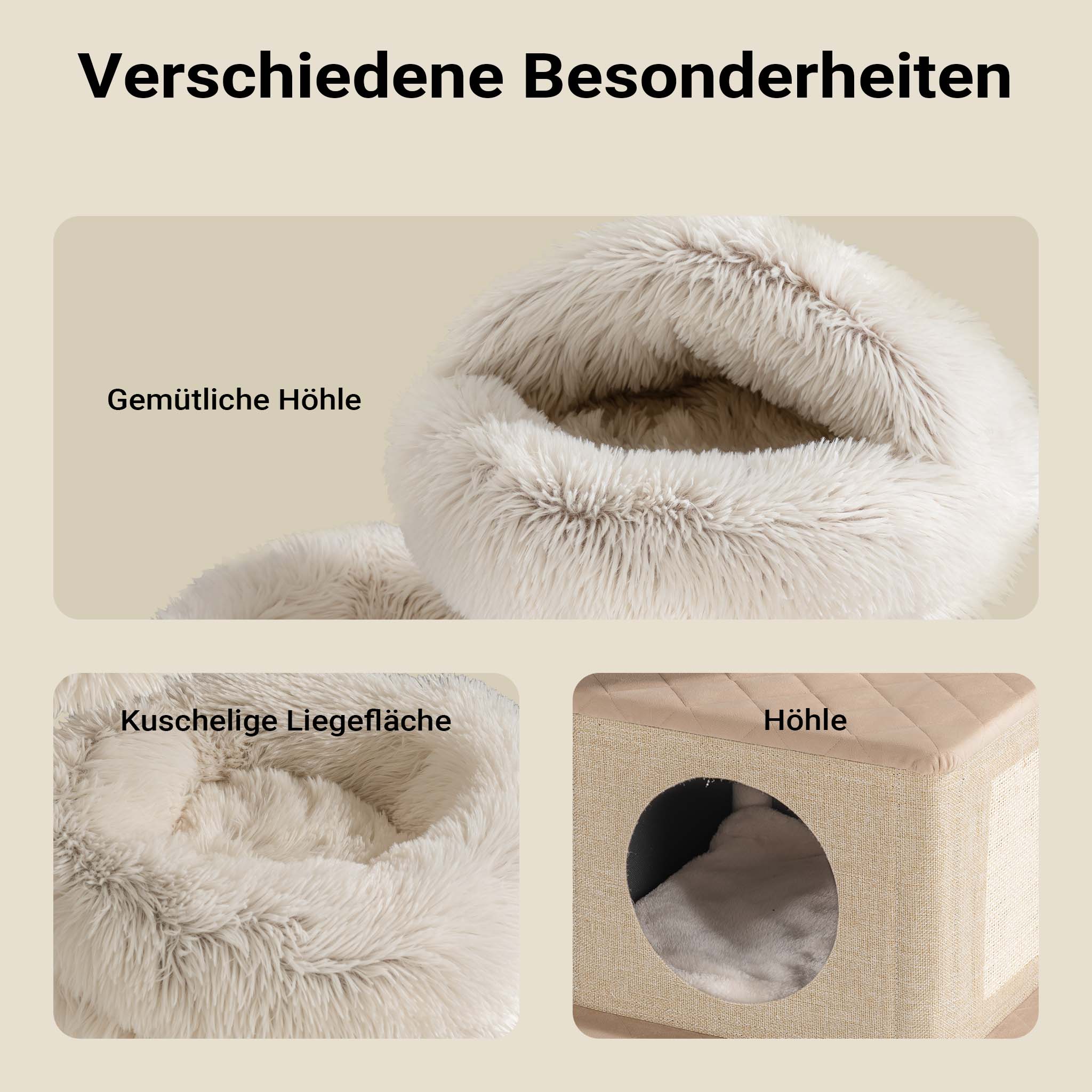 Fudajo Albero tiragraffi con design a rami 95 cm con casetta nicchia e sisal