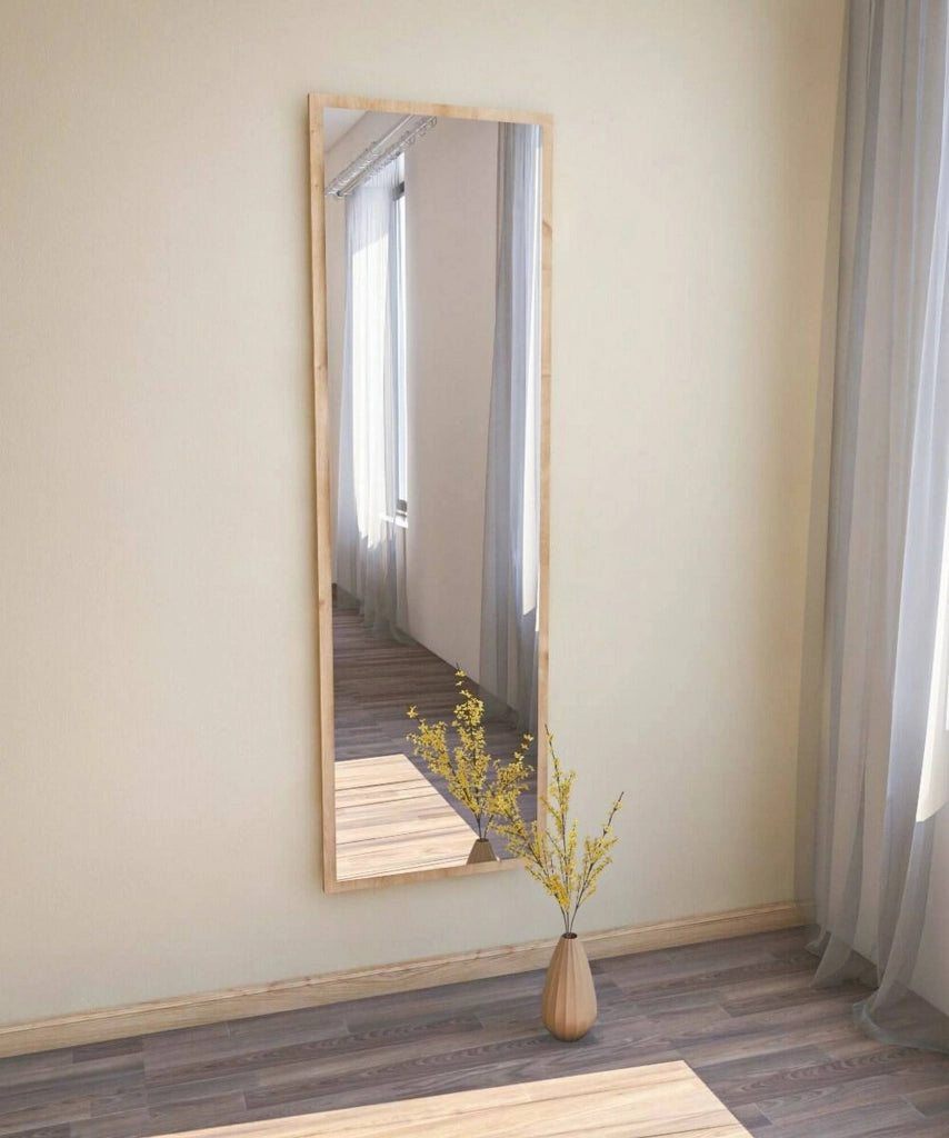Specchio Dragone, Specchiera, Articolo d'arredo a muro, Decorazione con specchio, 50x2h160 cm, Rovere