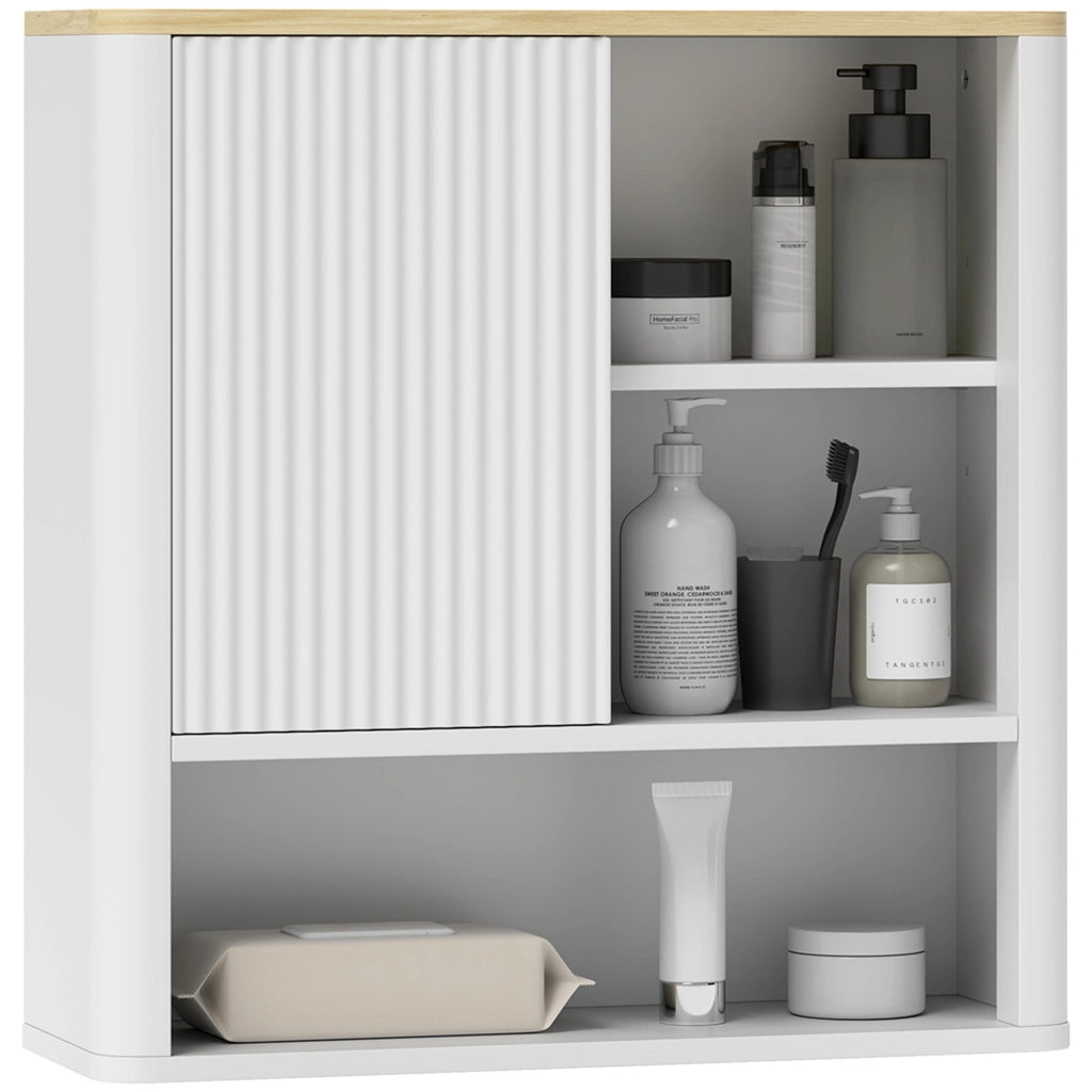 Armadio da Bagno Sospeso con Anta Scorrevole 5 Scompartimenti Ripiani Regolabili ¨C zephmum ¨C Bianco 60x20x62 cm