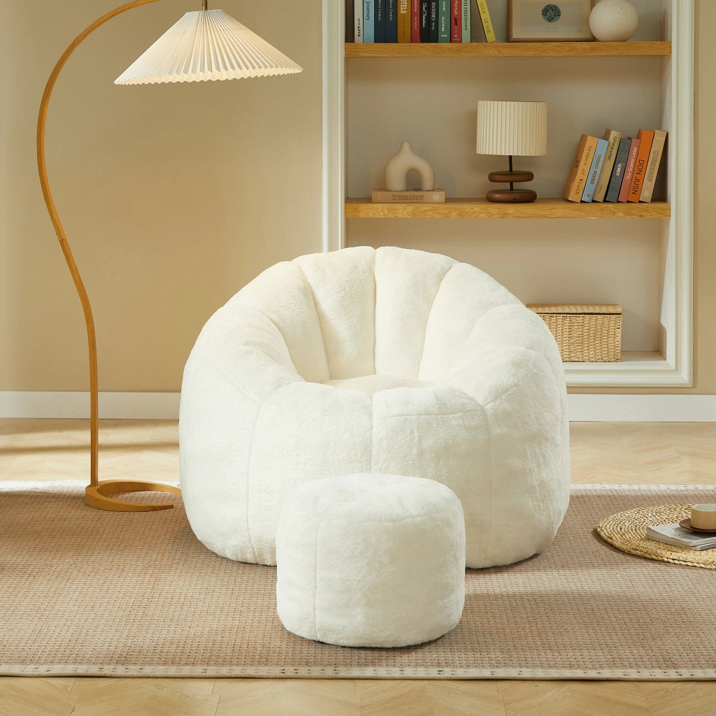 POLTRONA SACCO 105x105x70 cm Bianco sporco con poggiapiedi