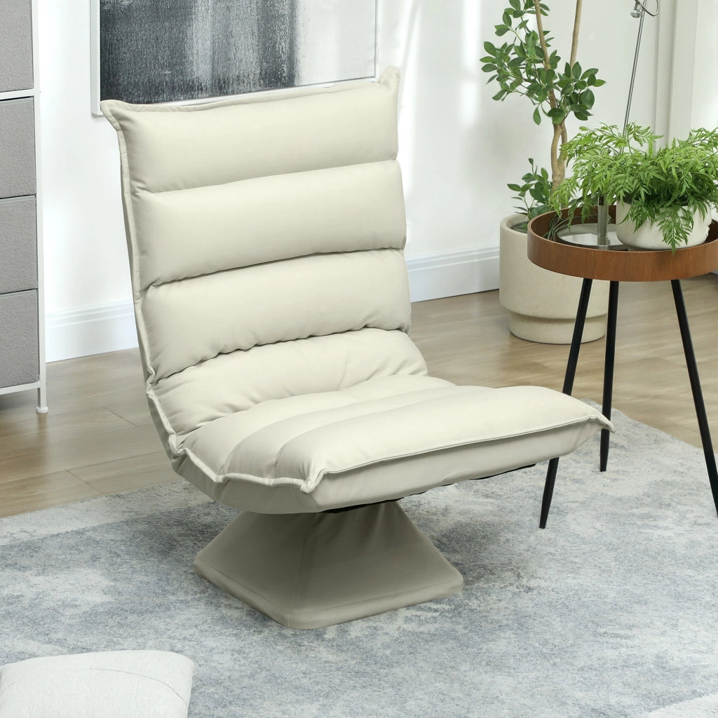 Poltrona in Tessuto Imbottita Girevole a 360¡ã e Reclinabile a 3 Livelli 62x70x95cm, Beige