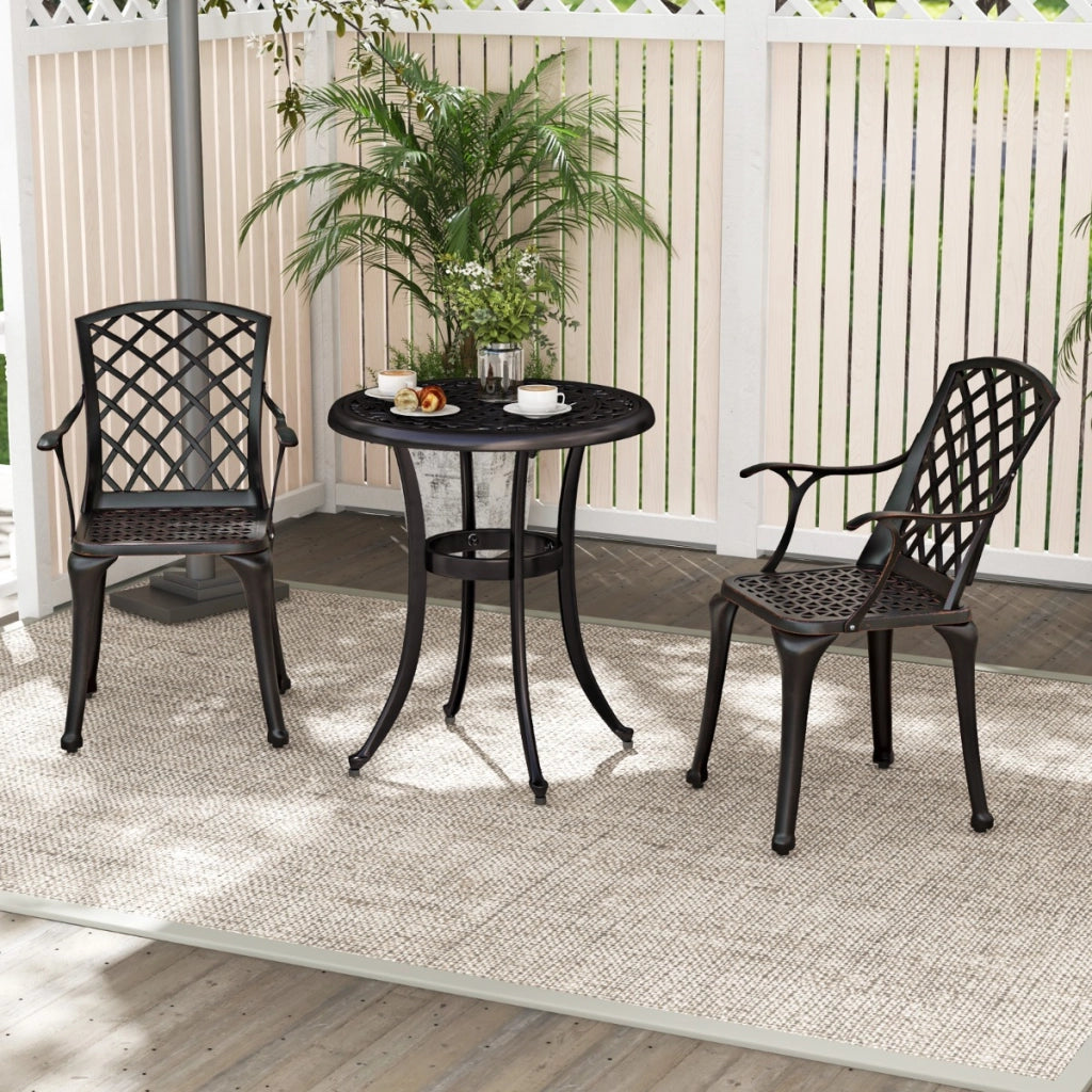 Set di 2 sedie da pranzo in alluminio pressofuso, Sedie da esterno con sedile curvo ergonomico e piedini regolabili Bronzo-Poltrone e sdraio