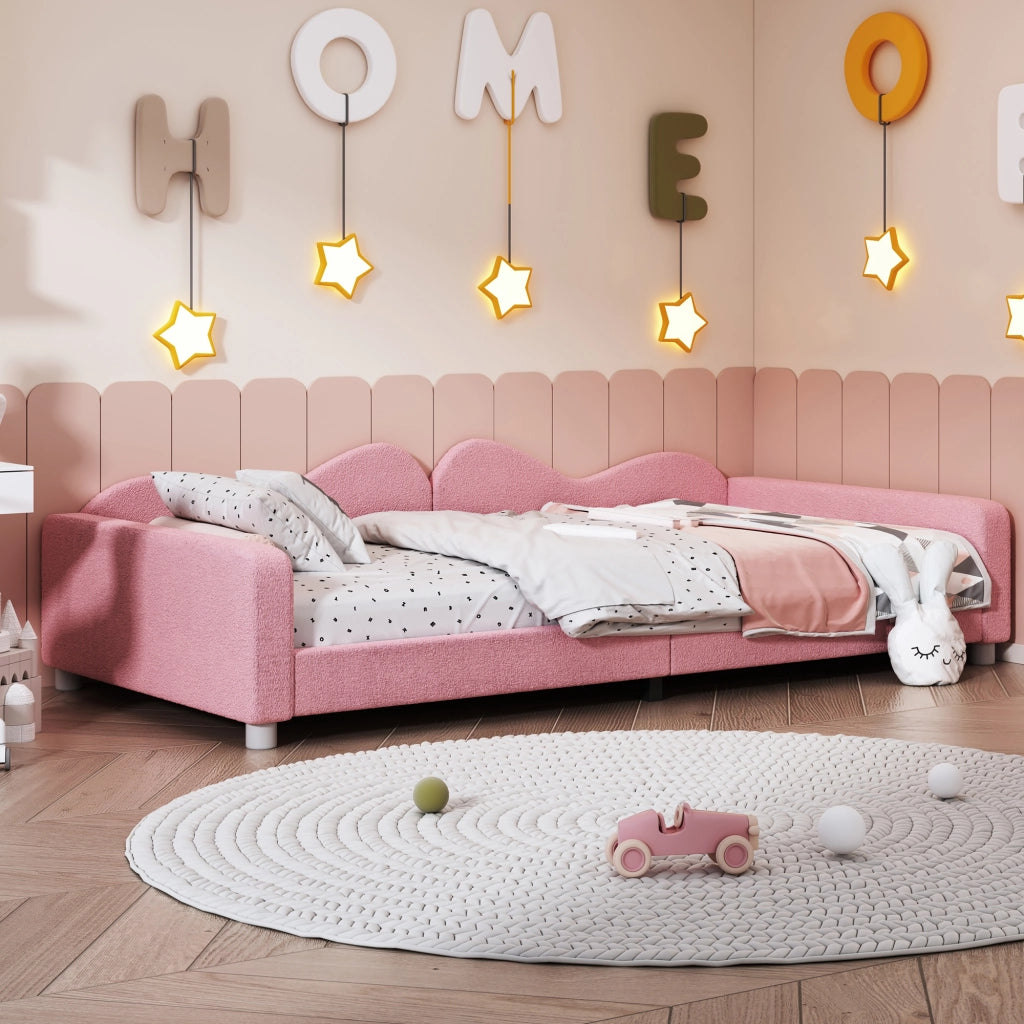 Letto a baldacchino con schienale imbottito tessuto peluche 90x200 cm