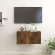 Mobile TV Pensile-Credenza per TV sospesa-Mobile TV Parete Rovere Fumo 60x30x30 cm in Legno Multistrato