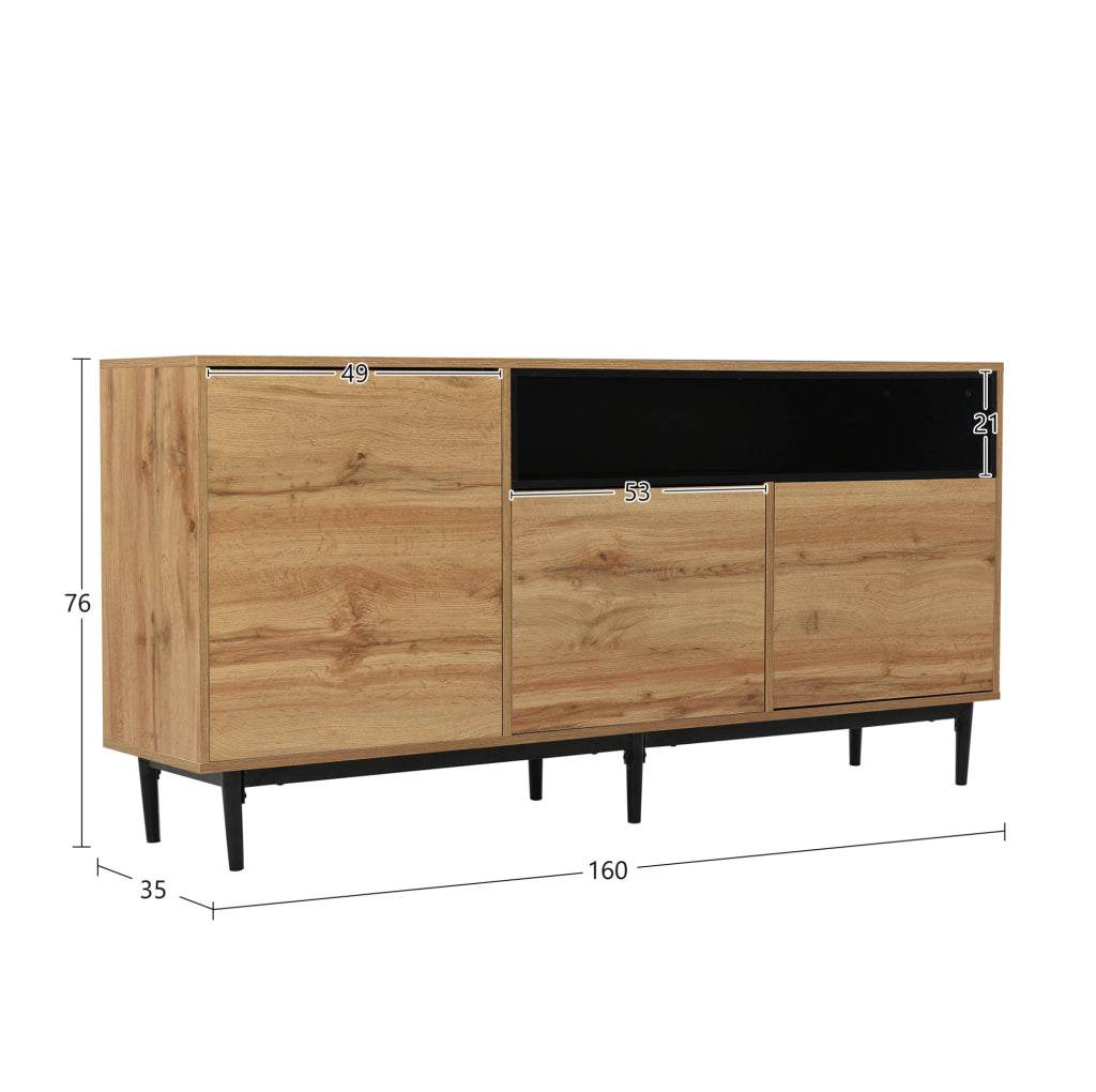 Credenza moderna 3 ante con ripiani regolabili, 160x35x76 cm