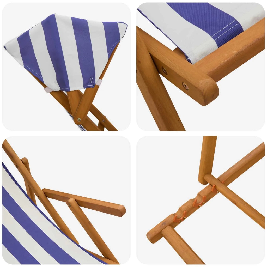 Lettino 3 Posizione Legno di Eucalipto Massello Blu e Bianco 42024891