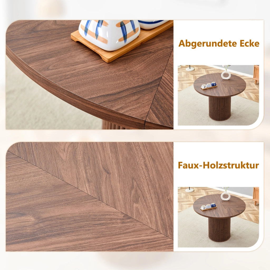 TAVOLO rotondo 100 cm in MDF effetto noce con piano a 4 segmenti
