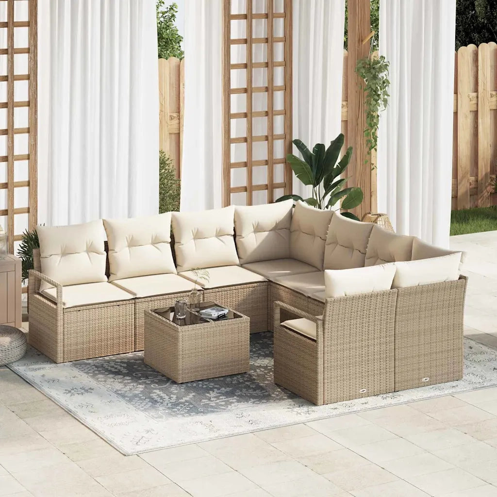 Set di divani con cuscino 9 pcs Beige e Crema polyrattan 3354990