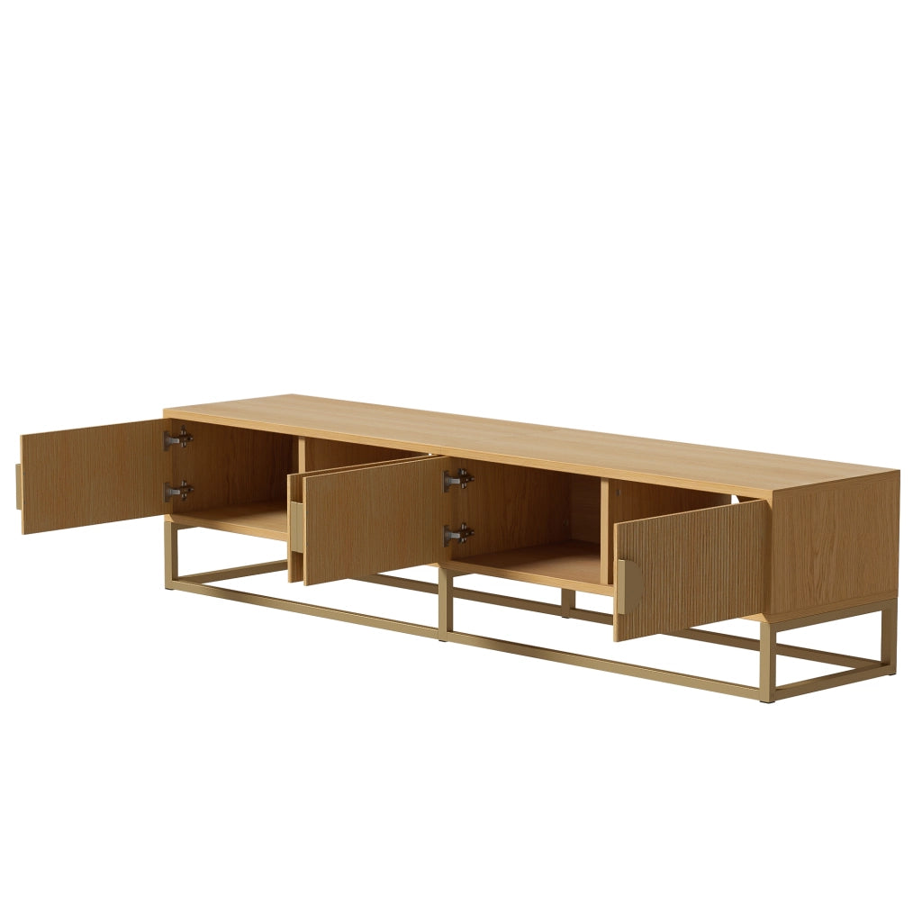 Mobile TV moderno 180 cm con venatura legno, 4 ante, chiusura soft-close, colore legno