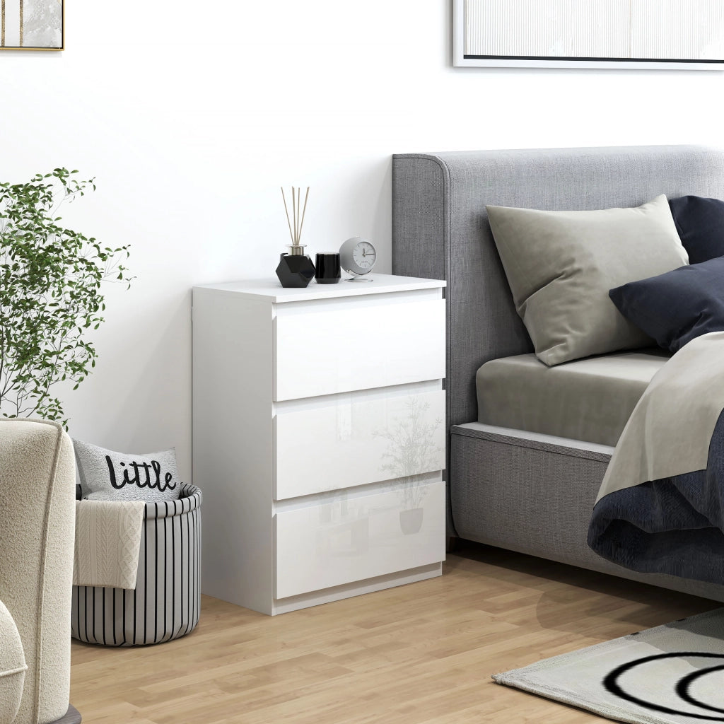 Comodino con 3 Cassetti Moderno ¨C zephmum ¨C Bianco Lucido 55x34x75 cm