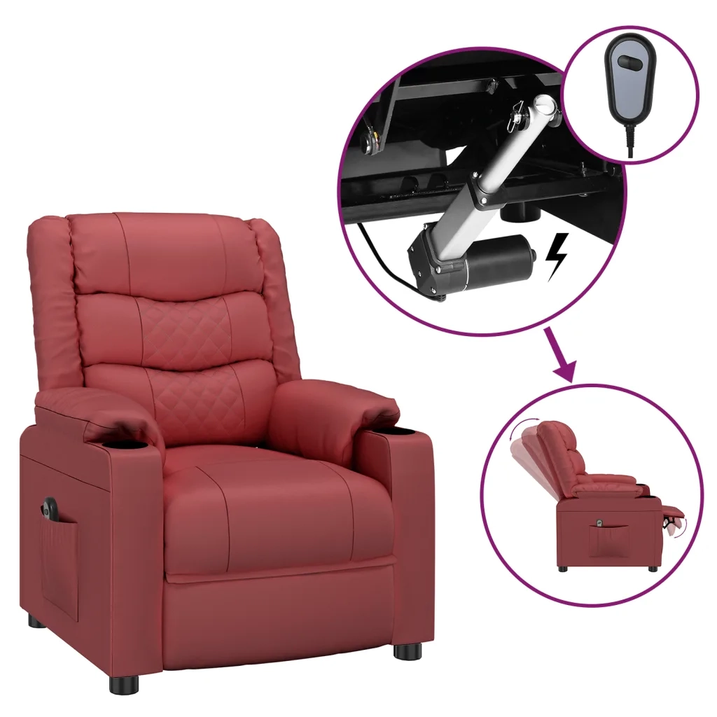 Poltrona Reclinabile Elettrica Rosso Vino in Similpelle