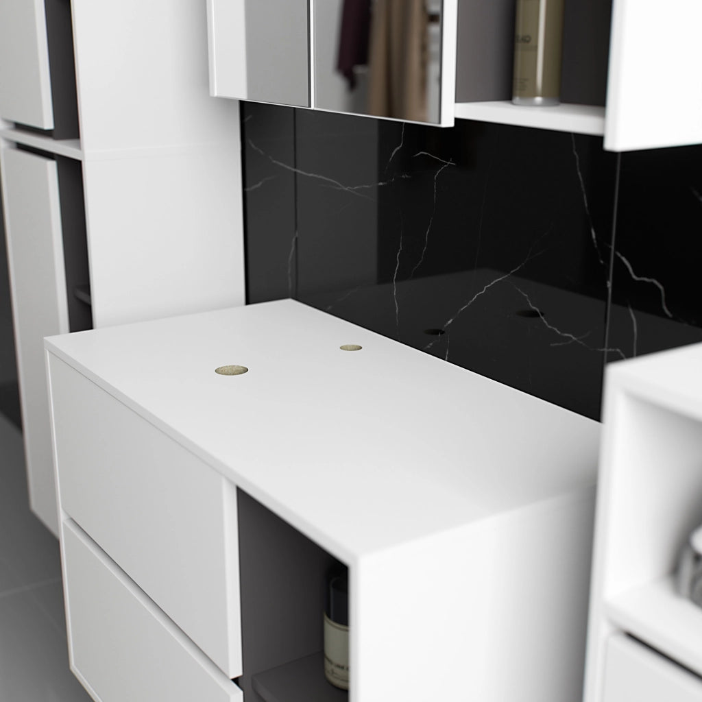 Set di mobili da bagno sospesi VAMI in Bianco con interno Grigio Grafite con fori per lavabo da appoggio