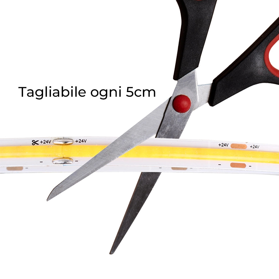 STRISCIA LED COB 5M TAGLIABILE LUCE NATURALE 4000K A 24V - ALTA EFFICIENZA IDEALE PER ILLUMINAZIONE INTERNA