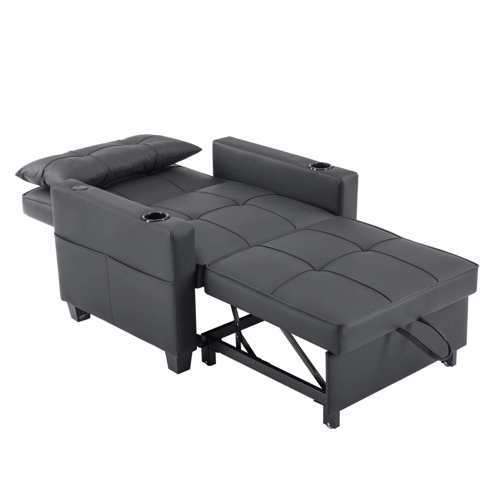 Divano letto 74x87x84 cm 3 in 1 con schienale regolabile in legno e metallo nero