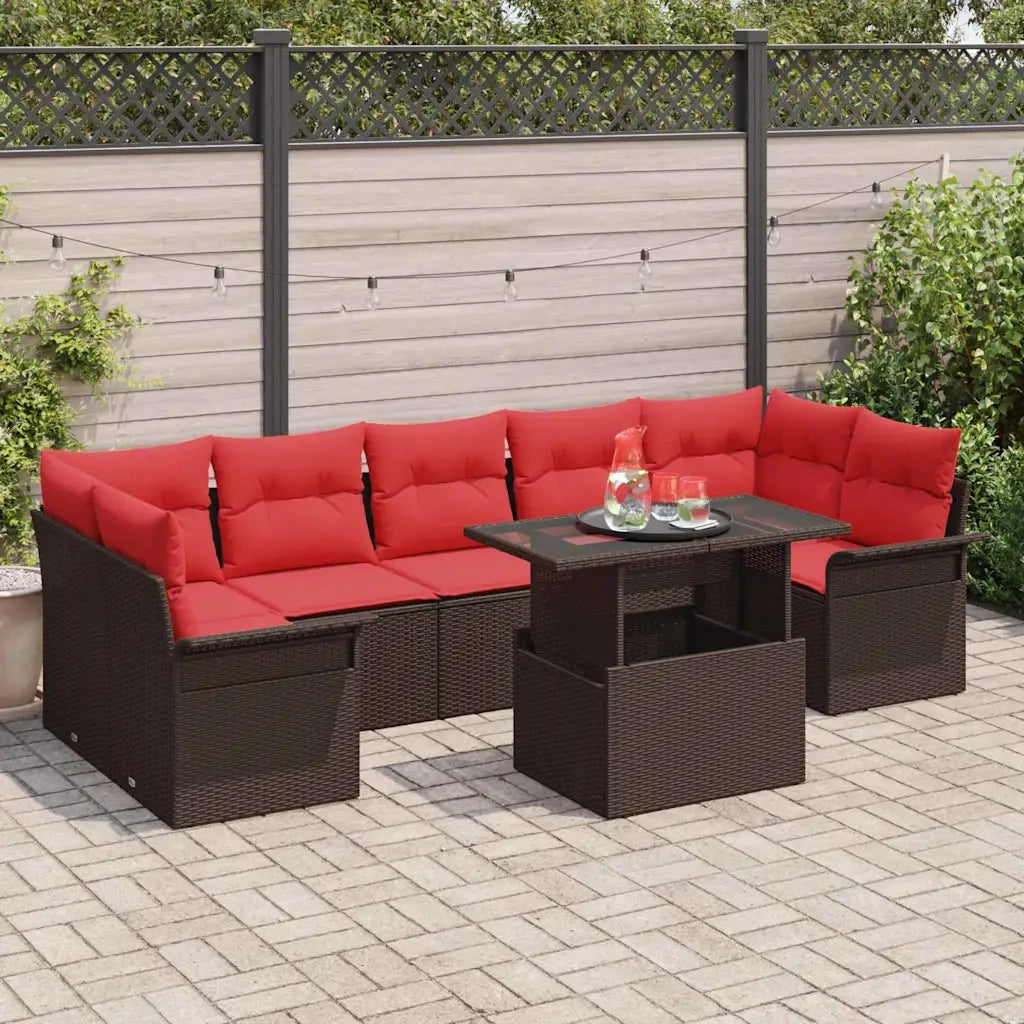 Set Divano da Giardino 8 pcs Marrone Rattan in Polipropilene