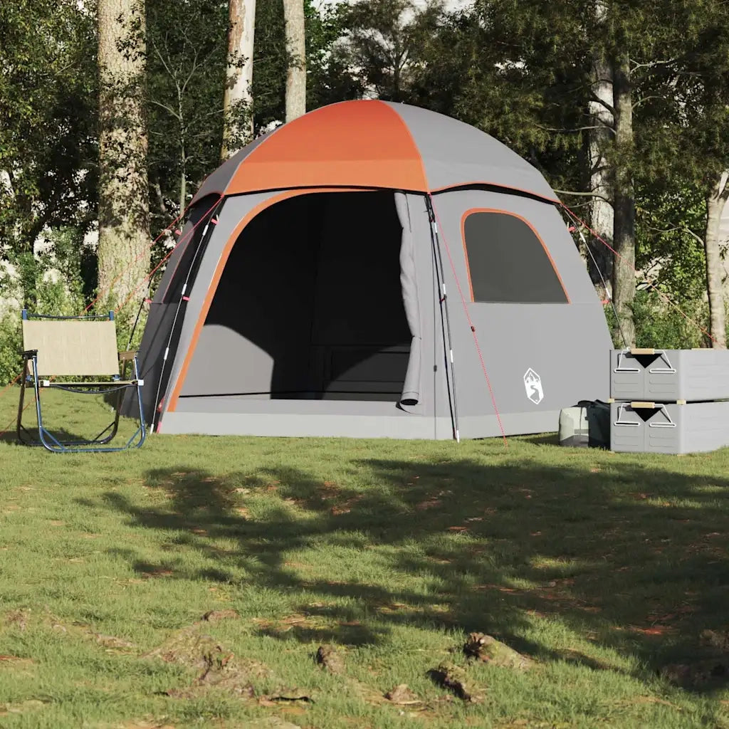 Tenda Familiare Igloo 6 Persone-Tenda da campeggio Grigia Arancione Impermeabile