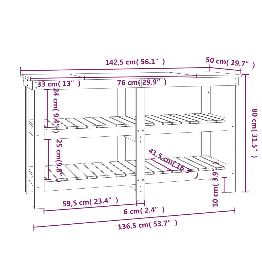 Banco da Lavoro Bianco 142,5x50x80 cm in Legno Massello di Pino CFW7951172