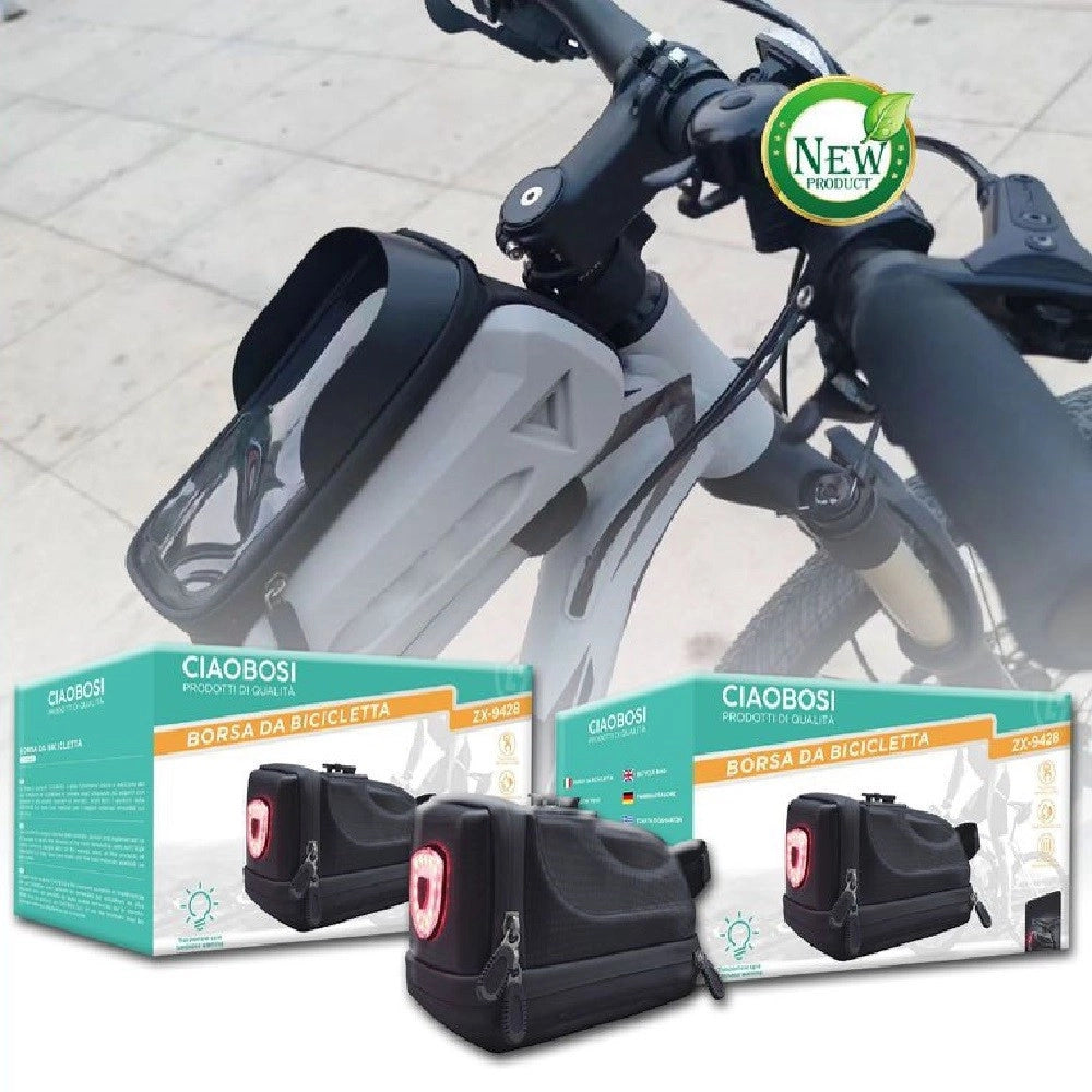 Trade Shop - Borsa Da Sella Impermeabile Per Bici Con Luce Posteriore Ricaricabile Usb Zx-9428 -