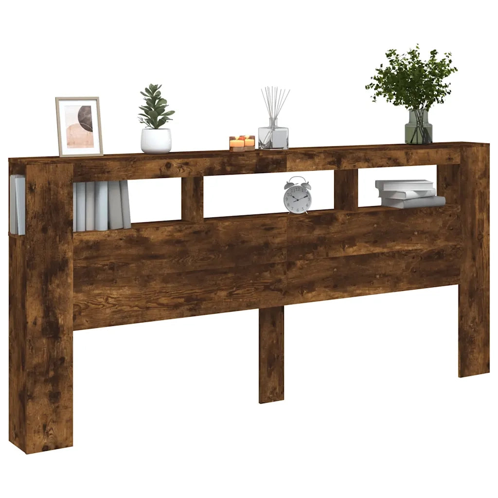 Testiera LED-Testata con LED-Testiera Decorativa Rovere Fumo 220x18,5x103,5 cm Legno Multistrato