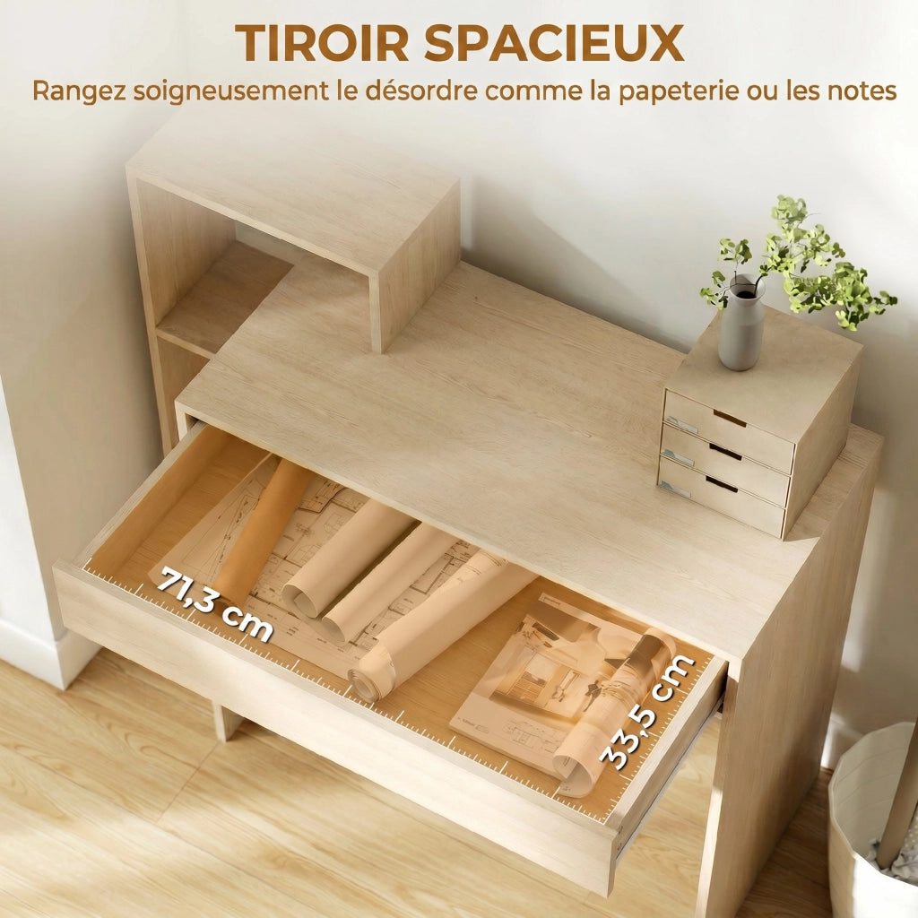 Scrivania con scaffale e cassetto ¨C zephmum ¨C legno naturale 100x40x90 cm