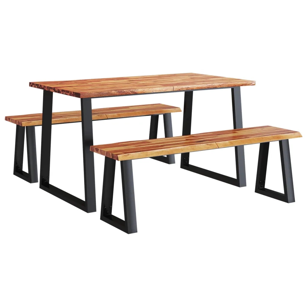 Set da Pranzo 3 pz con Bordi Vivi in Legno Massello di Acacia 3157525