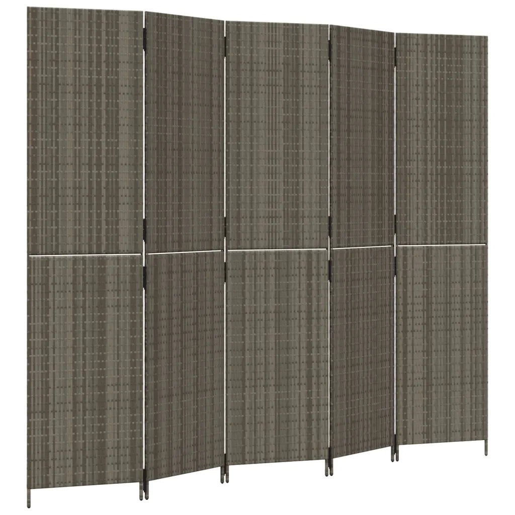 Divisorio per Ambienti | Divider per stanze | Paravento a 5 Pannelli Grigio in Polyrattan