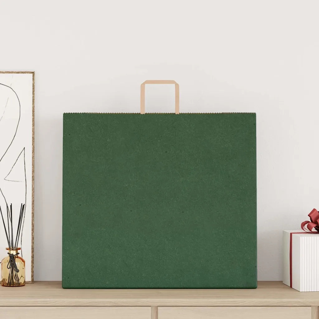Sacchetti di Carta 250 pz con Manici Verdi 54x15x49 cm 4101962