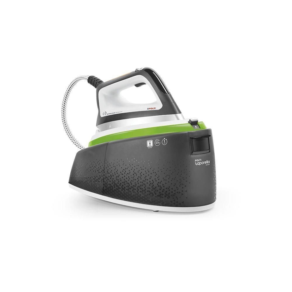 Polti Vaporella Instant VI50.20 - Ferro da stiro con caldaia, serbatoio 2 L, pressione 8 bar, potenza 2400 W, funzioni: 4 programmi + ECO + anticalcare automatico + riscaldamento rapido (1 min), piastra alluminio, colore Bianco-verde
