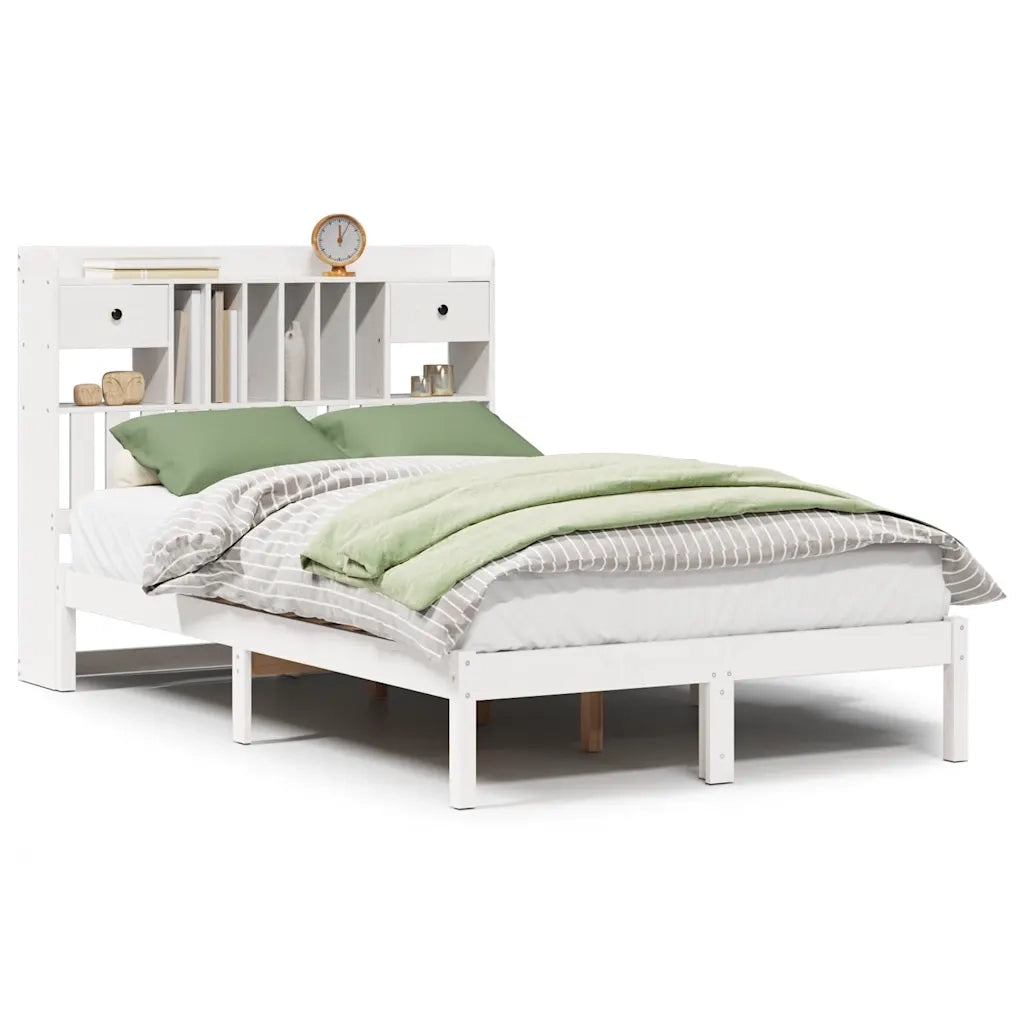 Letto Libreria senza Materasso-Struttura Letto con contenitore Bianco 135x190 cm Legno di Pino 864906
