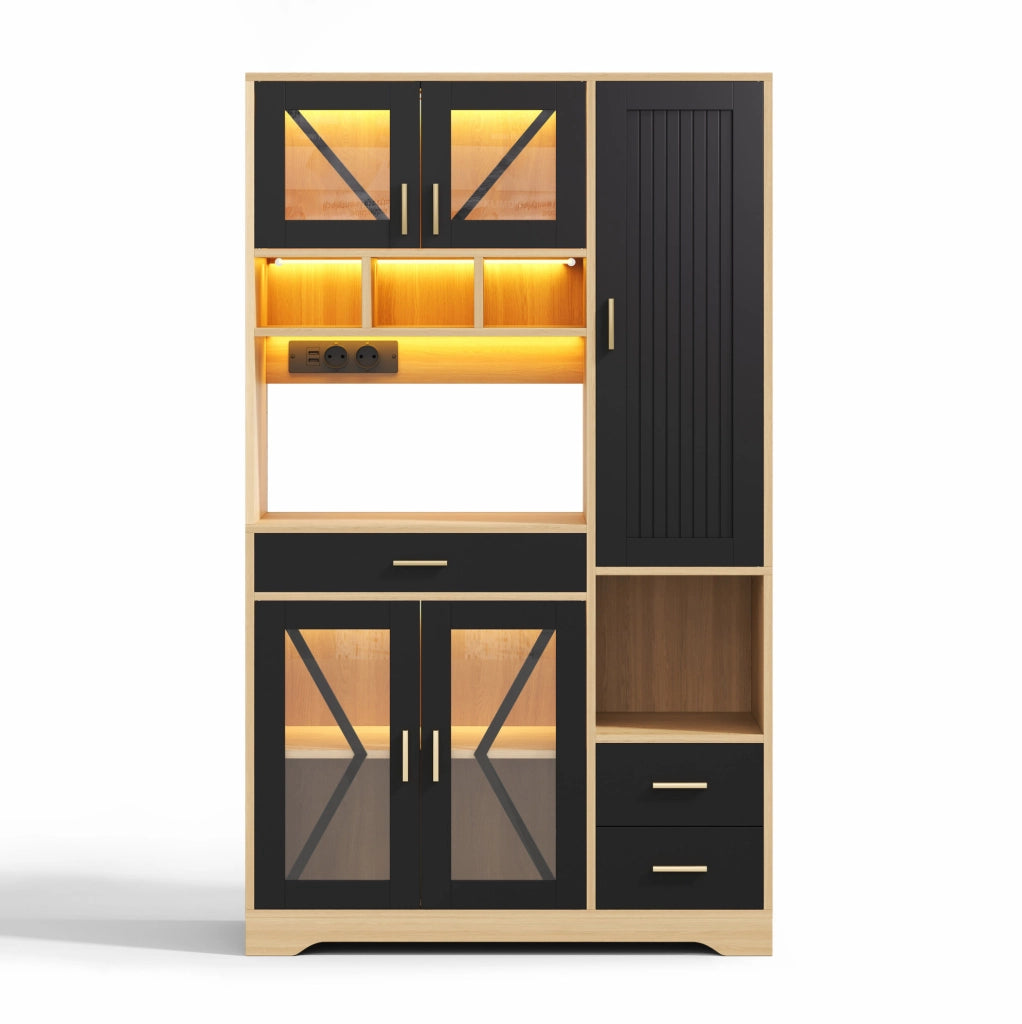 Credenza buffet 105x40x185 cm con LED a colori e prese; in MDF; nero naturale