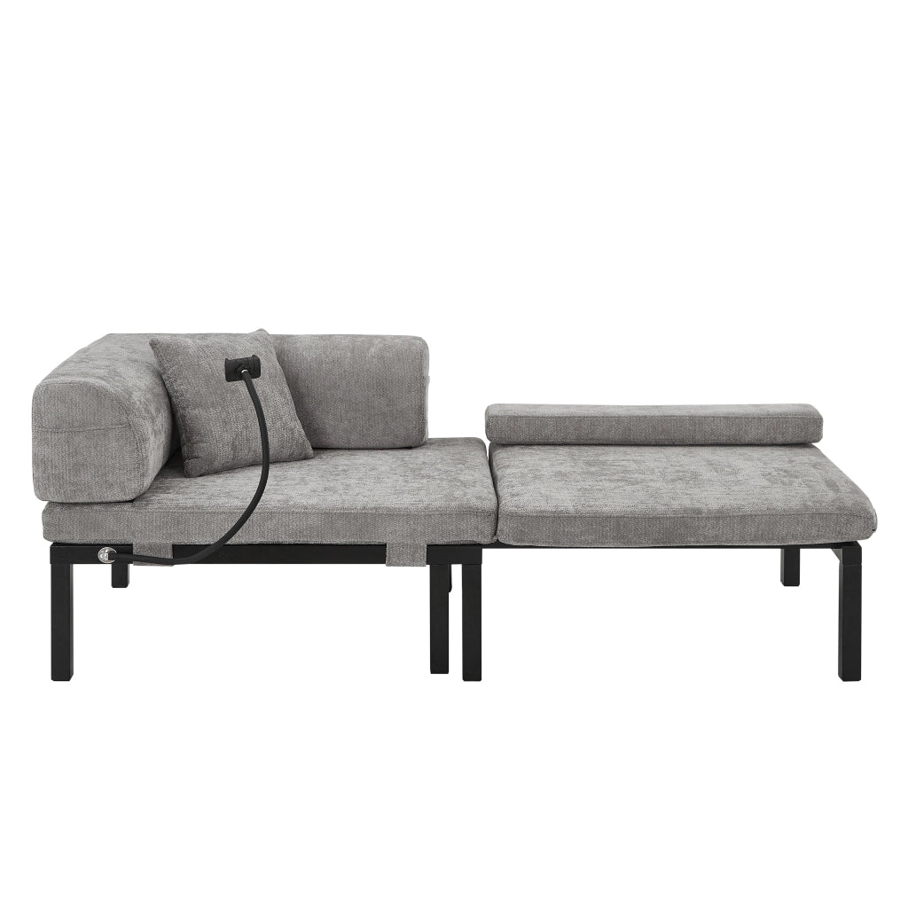 Divano letto pieghevole in legno massello, letto estraibile singolo, velluto grigio chiaro