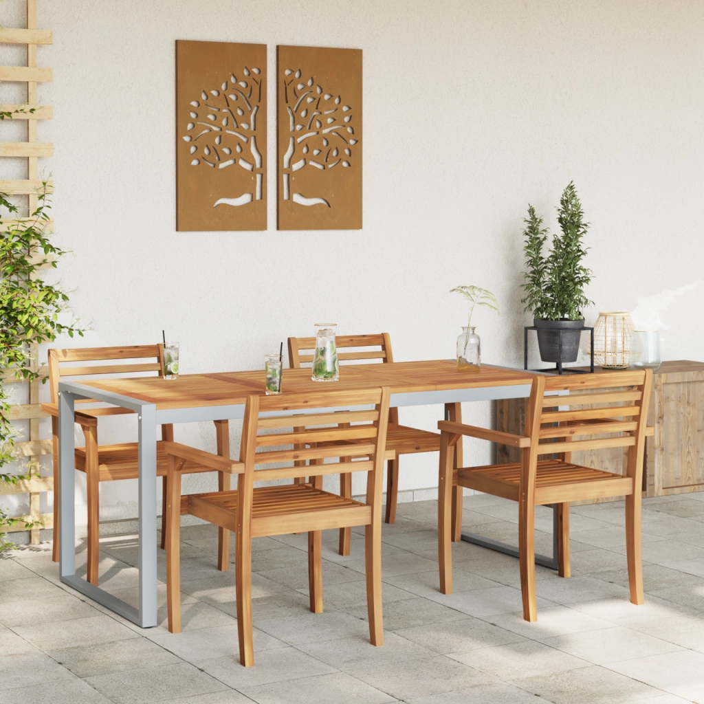 Tavolo da pranzo all'aperto  Grigio 180x90x75 cm Acciaio e Legno Massello di Acacia