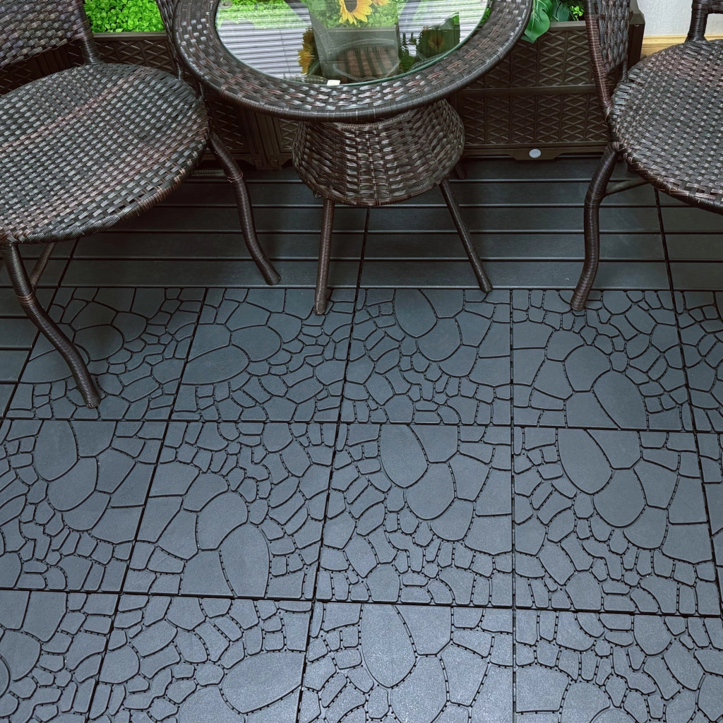 Piastrelle per patio da 12" con texture effetto pietra, modulo fai-da-te ad incastro per pavimentazione, piastrelle per esterni facili e veloci da ins