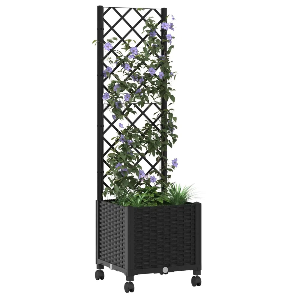 Vaso da giardino con grigliato e ruote Nero 40 x 40 x 146 cm PP 3422920