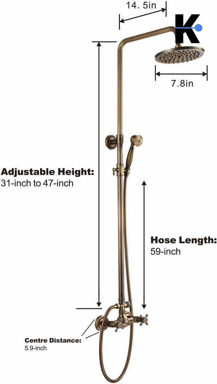 JANA | Set doccia vintage ottone non laccato in acciaio inox | Miscelatore doccia dal design retrò | Miscelatore doccia completo di doccetta