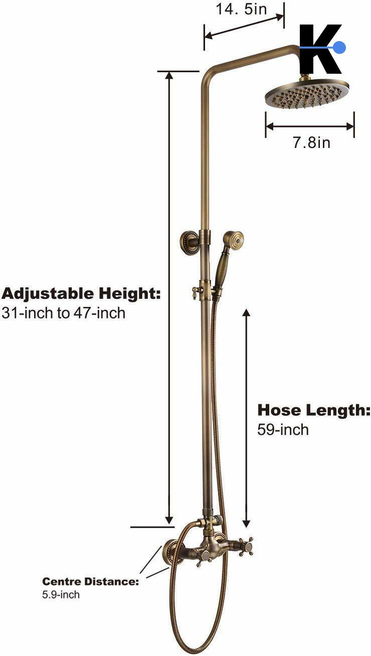 JANA | Set doccia vintage ottone non laccato in acciaio inox | Miscelatore doccia dal design retrò | Miscelatore doccia completo di doccetta
