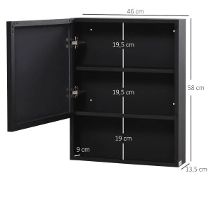 ARMADIO SPECCHIERA DA BAGNO 46x13,5x58 cm Nero in acciaio