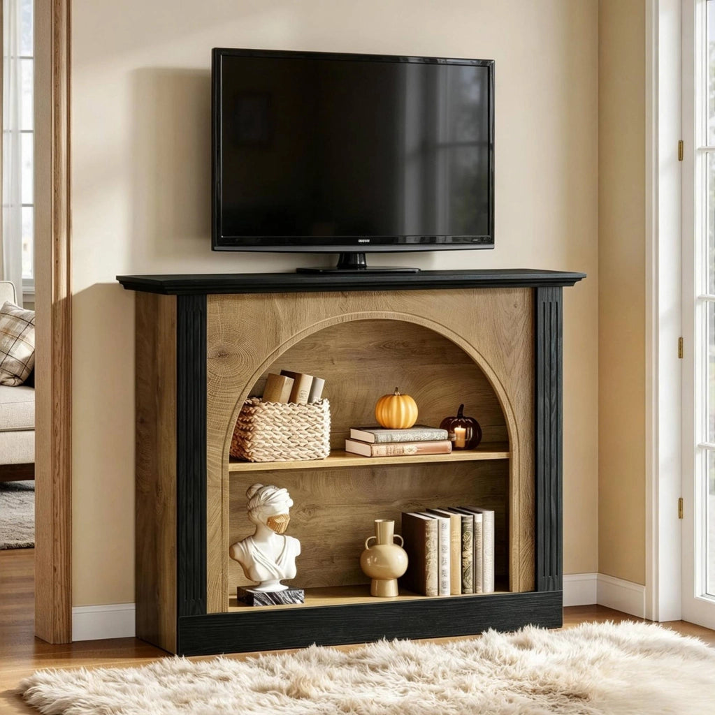 Tavolo consolle a 3 livelli in legno; 110 x 30 cm; nero e rustico