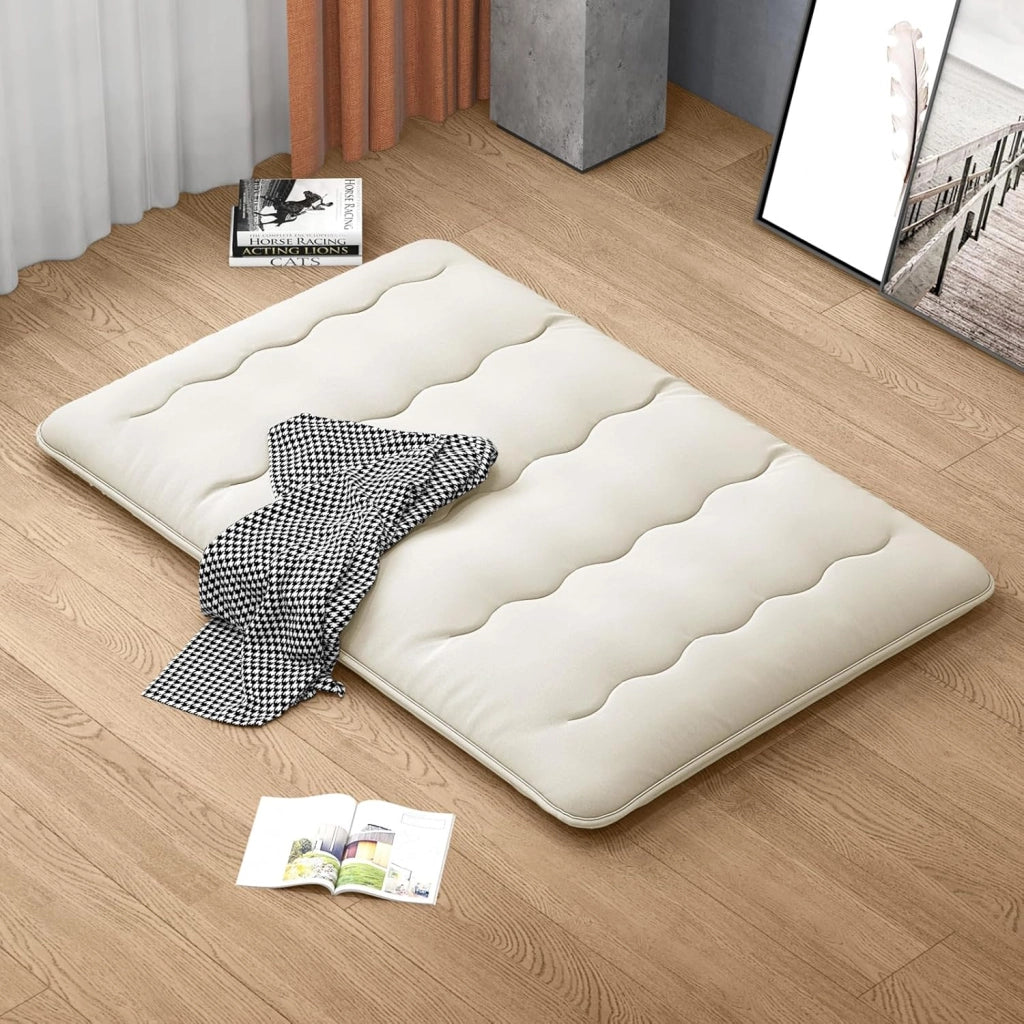Materasso da pavimento Futon giapponese, tappetino Tatami pieghevole e portatile, materasso pieghevole con borsa per il trasporto e fodera rimovibile (beige, 140 x 200 cm)