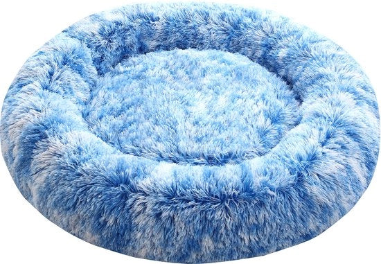Donut per cani calmiante XL, cuscino rotondo con copertura rimovibile e lavabile, cuscino morbido e confortevole per cani ansiosi (80 cm, blu)