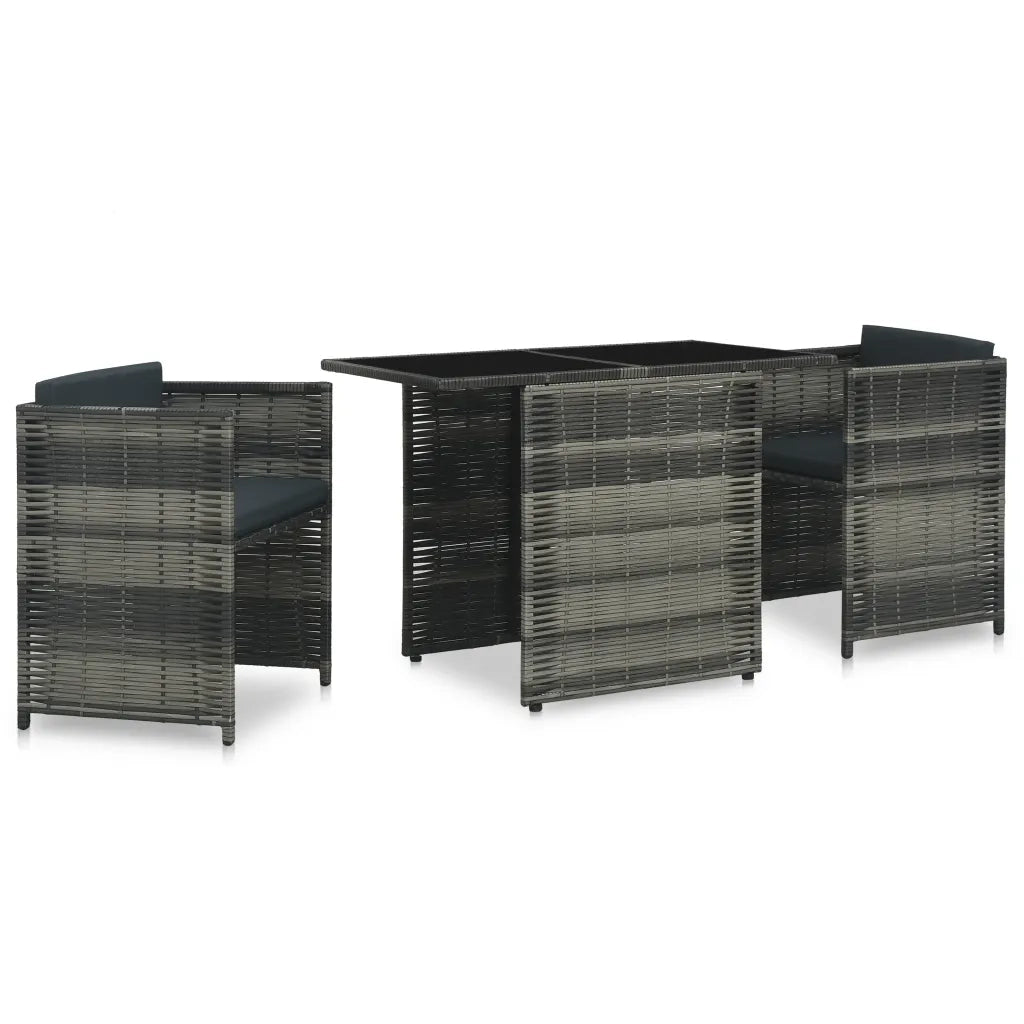 Set da Bistrot 3 pz con Cuscini in Polyrattan Grigio 47745