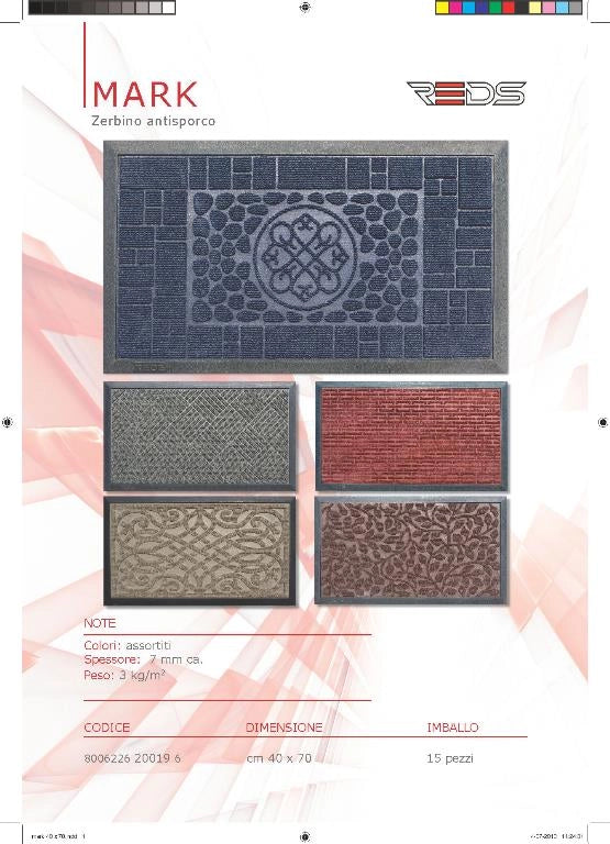Zerbino Tappeto Fuoriporta Moquette in Gomma Mark 40 x 70 cm 5 Colori