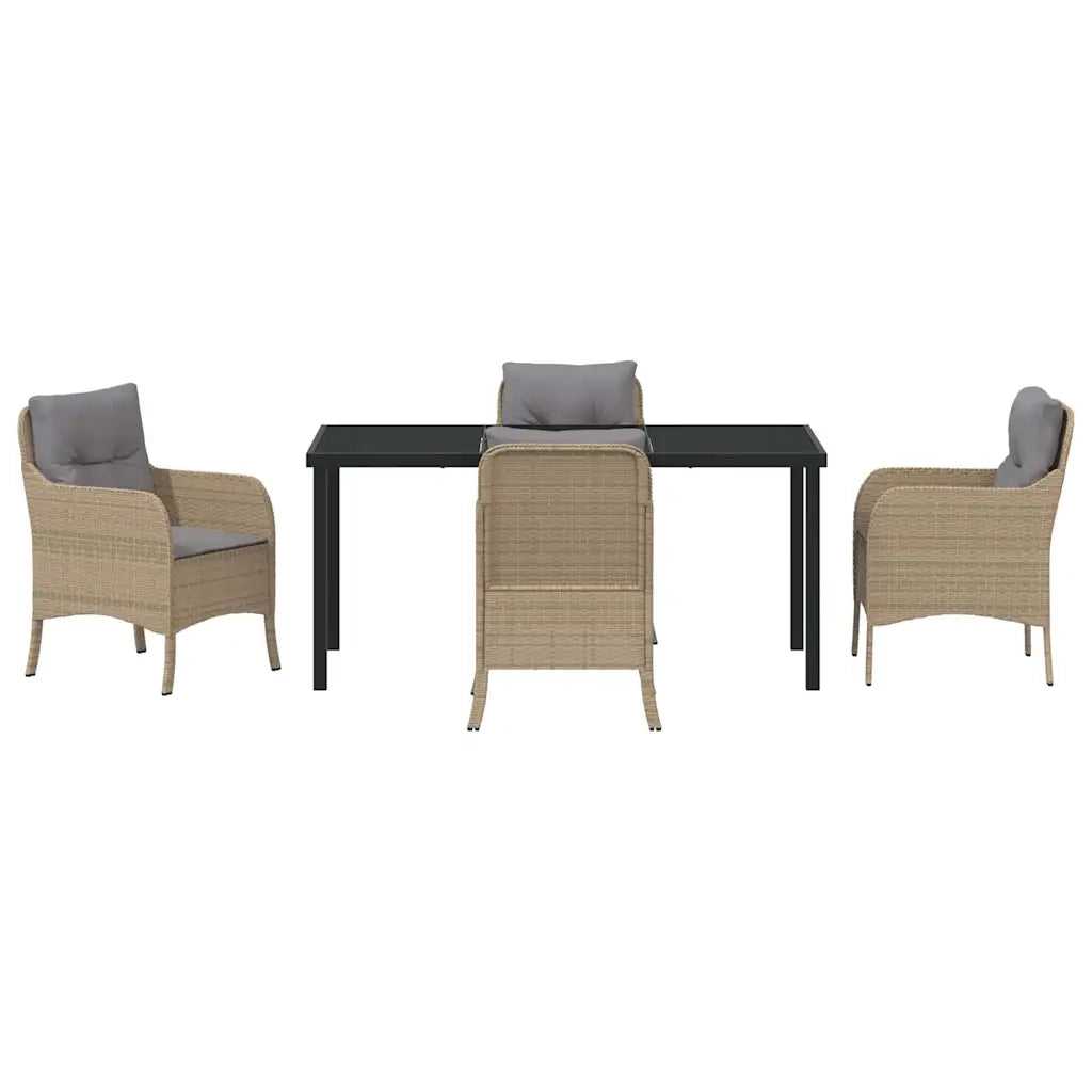 Set da Pranzo per Giardino con cuscino 5 pcs Beige polyrattan 3380179