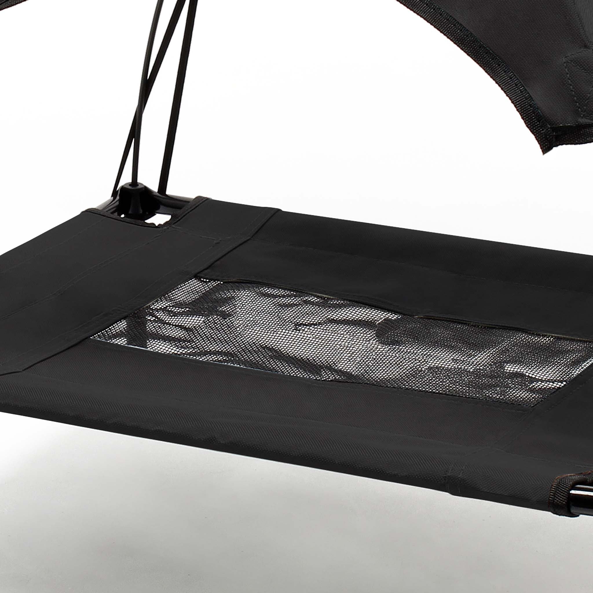 Brandina per cani e gatti con tettoia nera, cuccia per cani max 35kg, lettino da esterno per animali con tettuccio parasole, 91x76x16cm