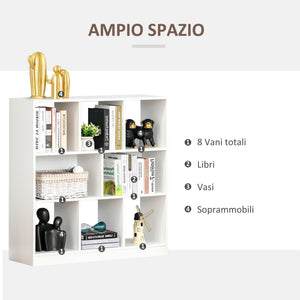 Mobile Libreria Portaoggetti a 3 Livelli e 8 Ripiani Totali 97,5x30x100 cm in MDF Bianco