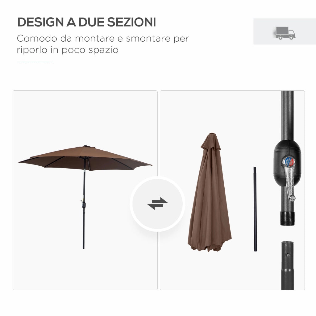 Ombrellone da Giardino 3x2.45 m Palo Ø38 mm in Acciaio Inclinabile Caffè