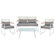 Set da giardino in acciaio bianco con cuscini grigi Set da salotto 4 posti Tavolo moderno